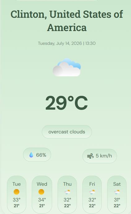 Screenshot of Weather App built with HTML, CSS and JavaScript